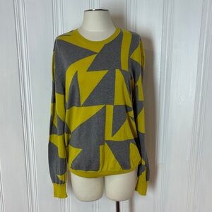 PAUL SMITH Cotton Graphic Knit Sweater – Grey & Chartreuse – XL